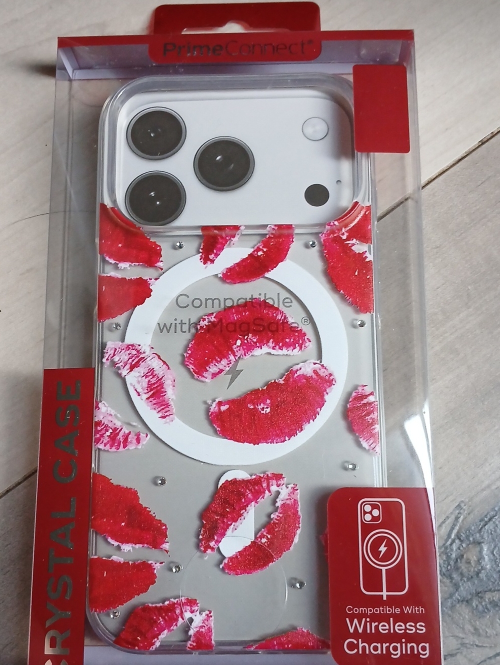 Clear Phone Case with Red Lip Print – Compatible with MagSafe